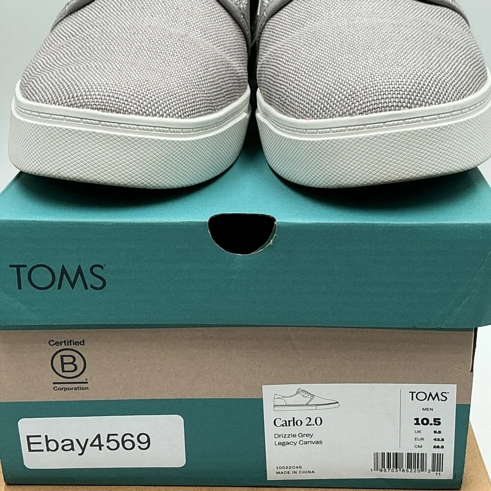 Toms Carlo 2.0 Sneakers Men's 10.5 Drizzle Gray Canvas Lifestyle Shoes Ebay4569